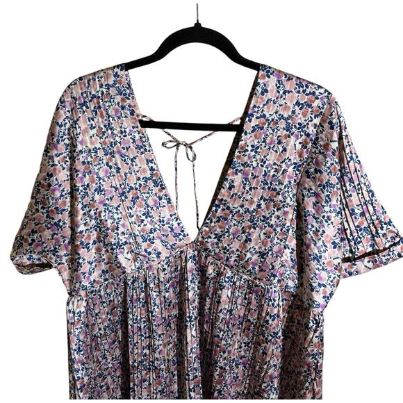 Lulus Express Yourself Blush Pink Floral Print Satin Babydoll Dress Size Large L - Picture 5 of 16